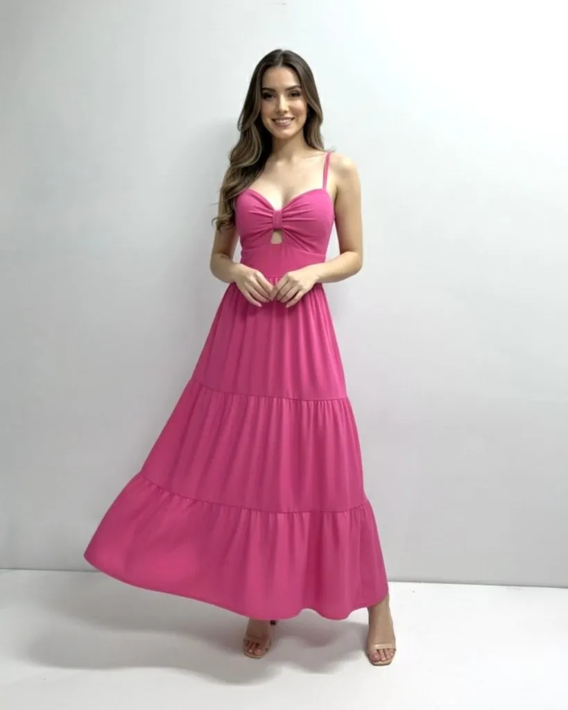 Vestido Jéssica Midi - Rosa Chiclete