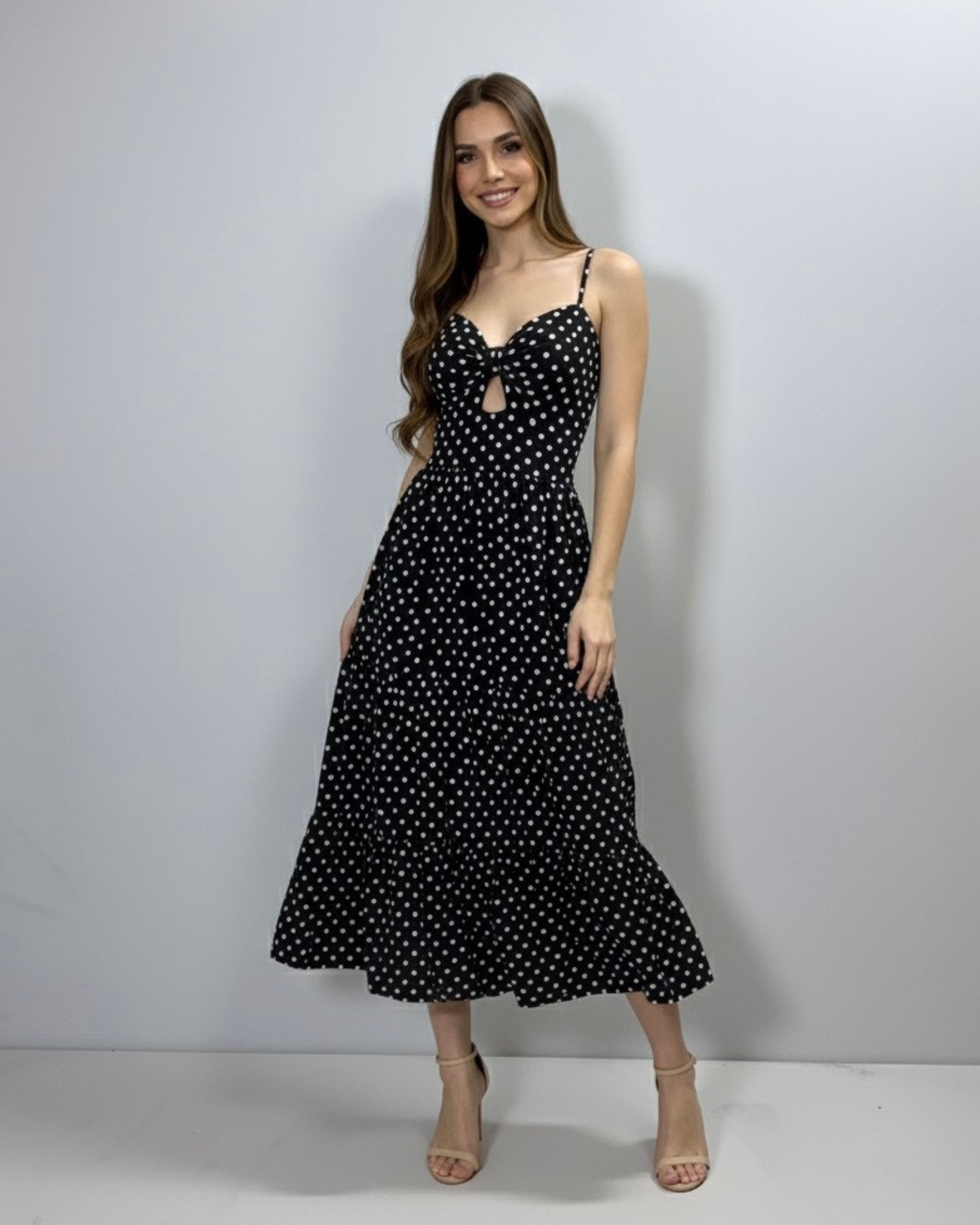 Vestido Jéssica Midi - Poá Preto - Image 3