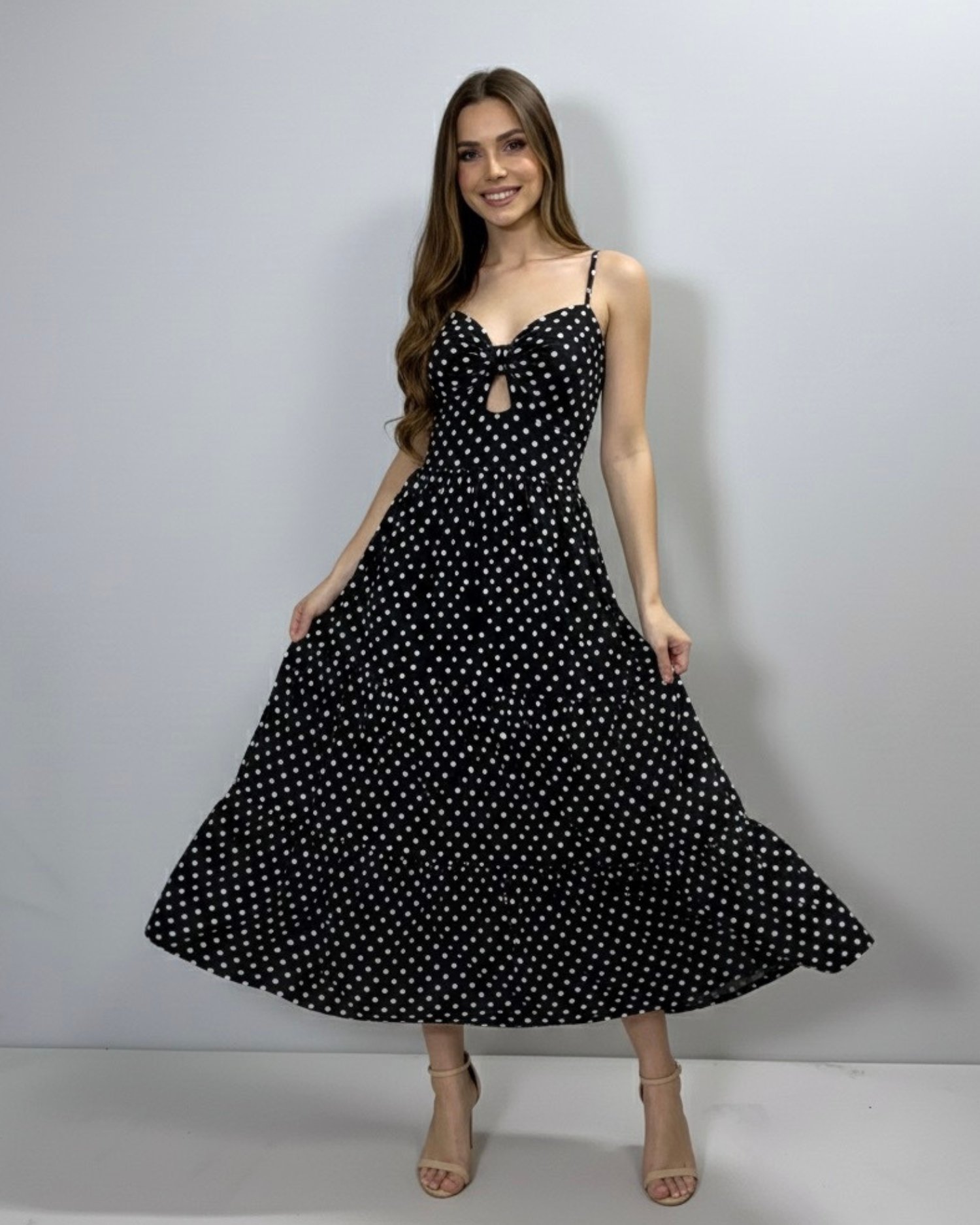 Vestido Jéssica Midi - Poá Preto - Image 2