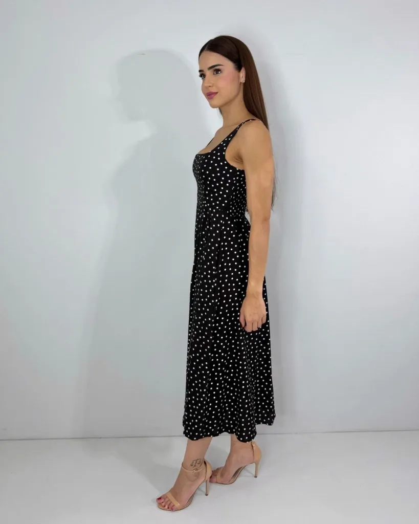 Vestido Samanta - Poá Fundo Preto