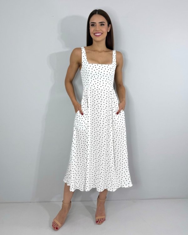 Vestido Samanta - Poá Fundo Branco
