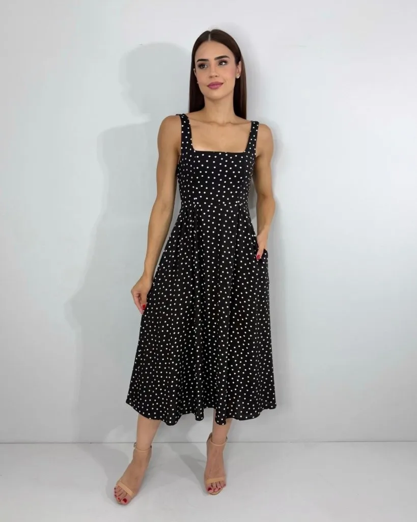 Vestido Samanta - Poá Fundo Preto