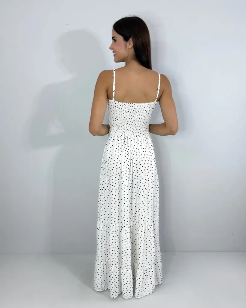 Vestido Camila - Poá Fundo Branco