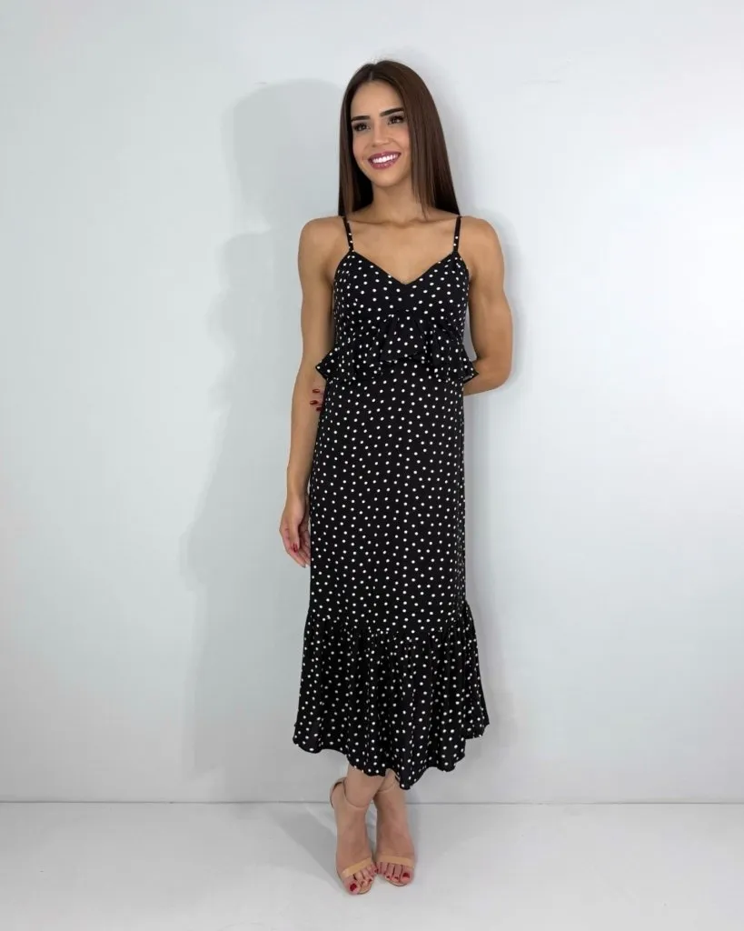 Vestido Maggie - Poá Fundo Preto