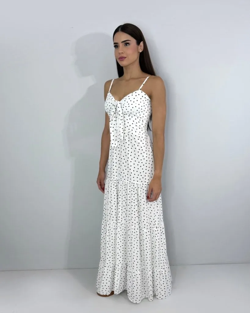 Vestido Camila - Poá Fundo Branco