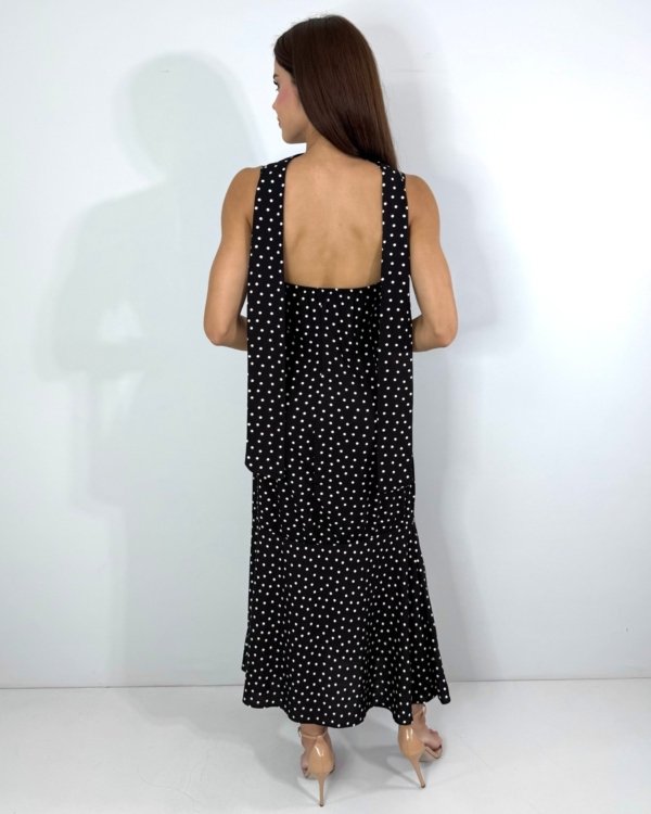 Vestido Carmem - Poá Fundo Preto