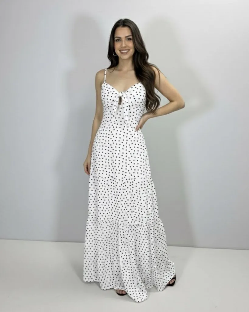 Vestido Camila - Poá Fundo Branco
