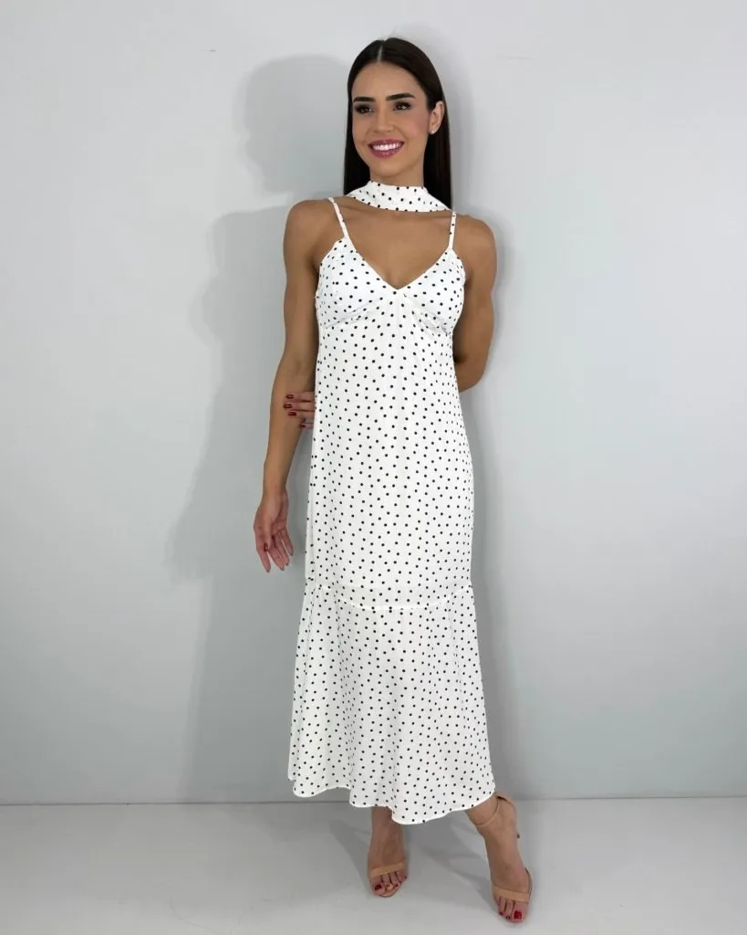 Vestido Carmem - Poá Fundo Branco