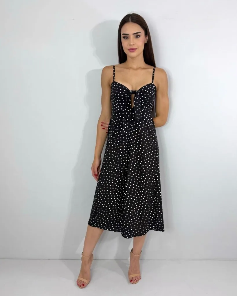 Vestido Karita - Poá Fundo Preto