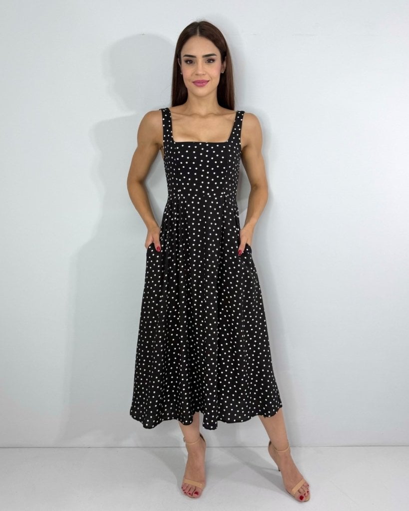 Vestido Samanta - Poá Fundo Preto