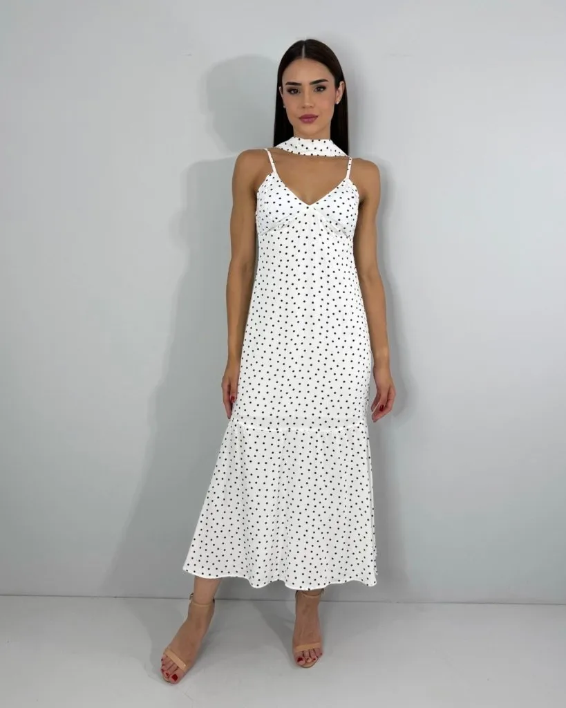 Vestido Carmem - Poá Fundo Branco, foto 2