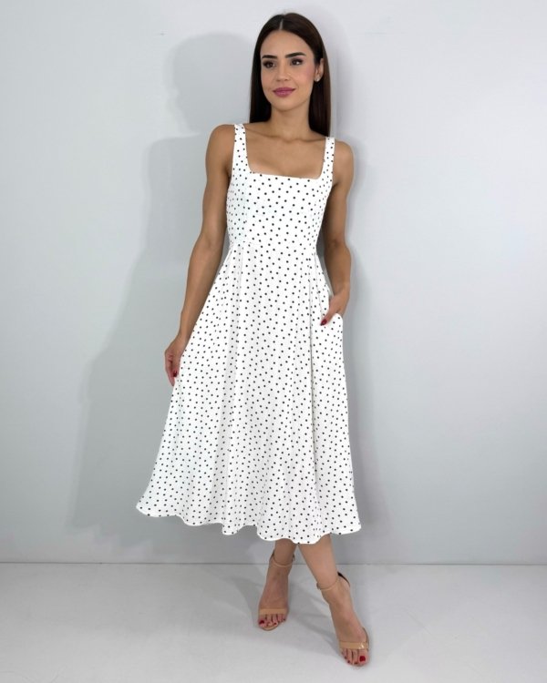 Vestido Samanta - Poá Fundo Branco