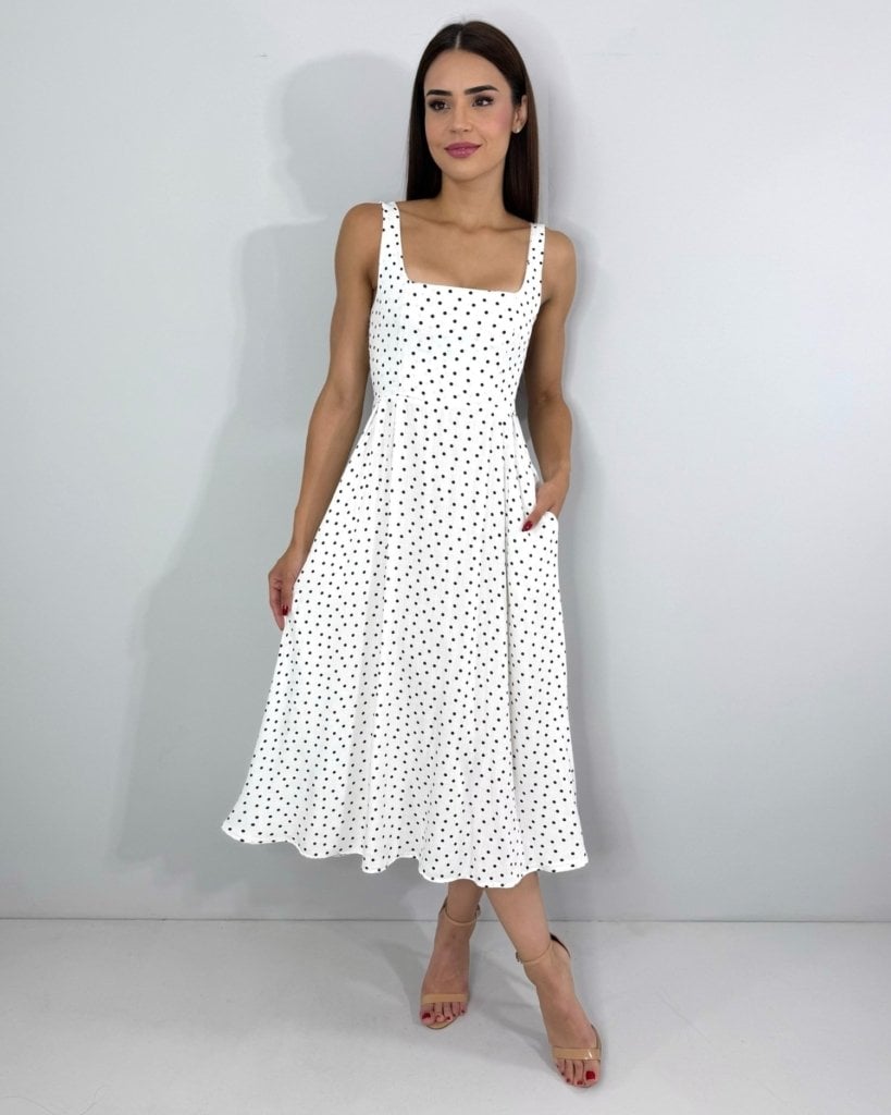 Vestido Samanta - Poá Fundo Branco
