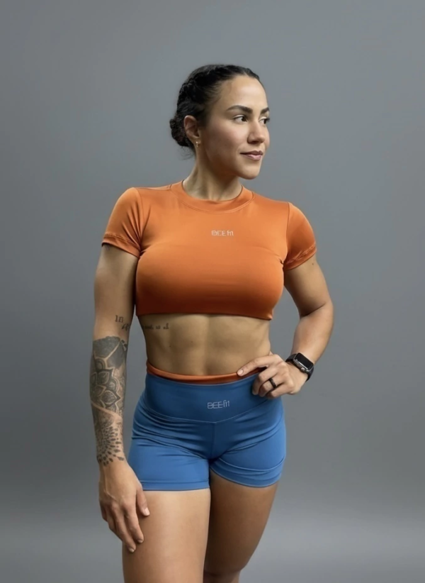 Cropped Manga Curta Terra Cota