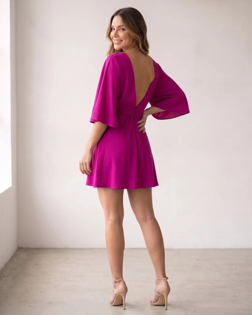 Vestido Aimê Fúcsia costas
